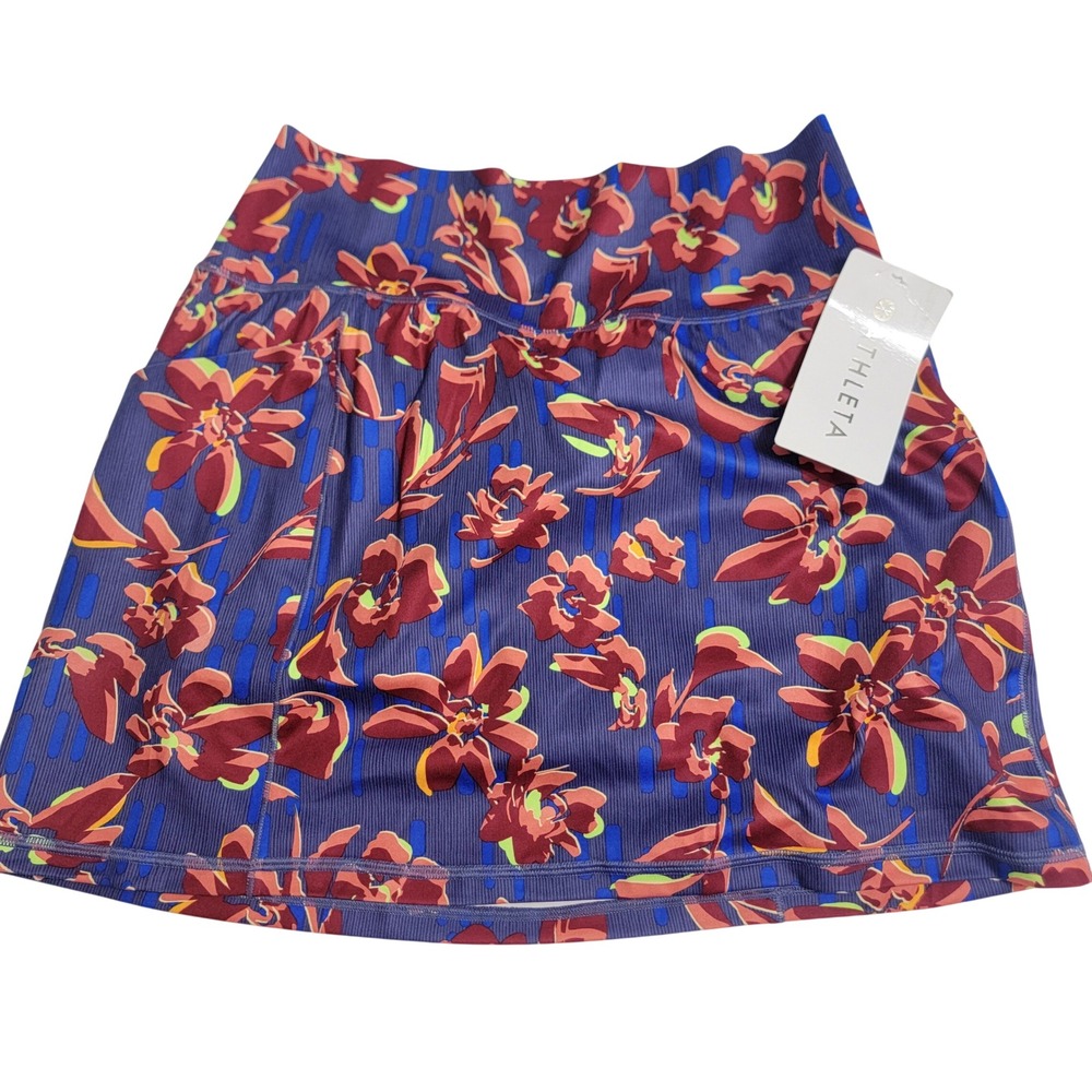 Athleta Salutation Stash 16.5 Skort Floral Powervita Blue Purple Small NWT
